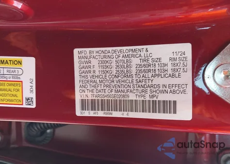 2025 Honda Cr-V Hybrid Sport from USA, damaged, VIN 7FARS5H56SE020809